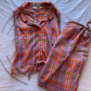 VTG Plaid Pastel Rainbow SET Top + Wrap Skirt Size L